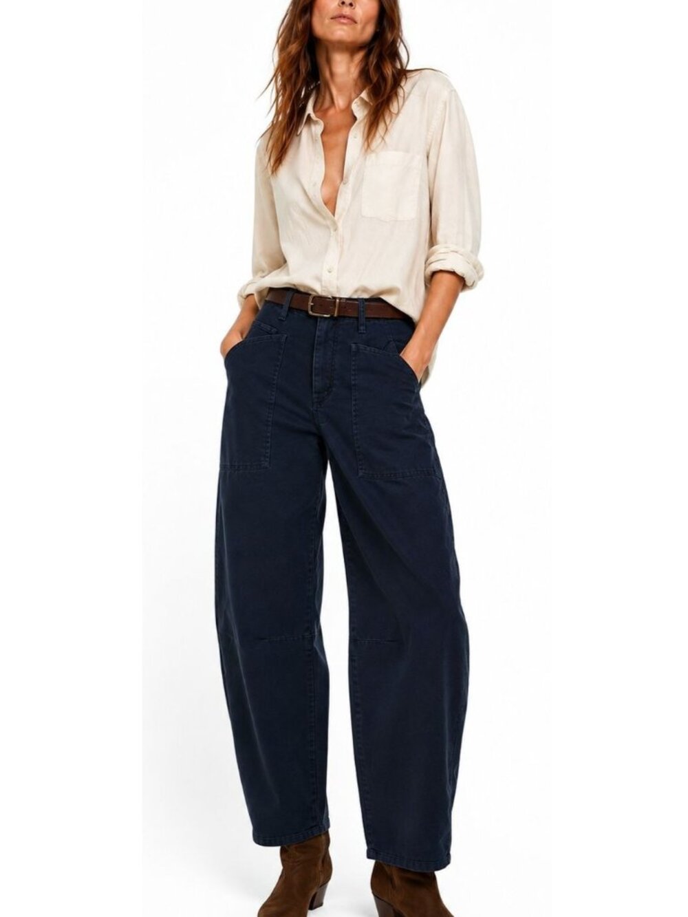 Nili Lotan Shon Barrel Leg Pants Mid-Rise Utility Trouser